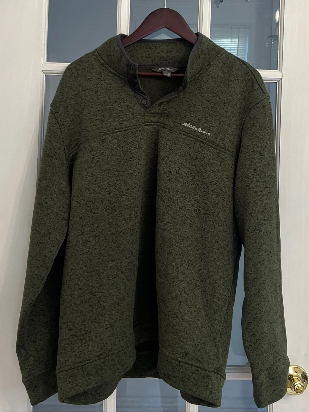 EDDIE BAUER Men’s Olive Green Radiator Fleece Snap Mock Pullover Size XL